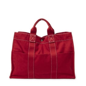 HERMÈS SAC DEAUVILLE MM RED TOILE TOTE