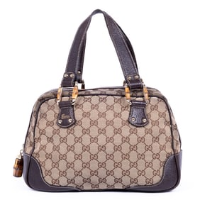 GUCCI BAMBOO BOSTON  MONOGRAMMED HANDBAG