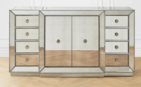 HOLLYWOOD REGENCY STYLE MIRRORED SIDEBOARD CABINET