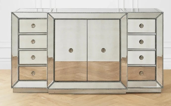 HOLLYWOOD REGENCY STYLE MIRRORED SIDEBOARD CABINET (1 of 11)