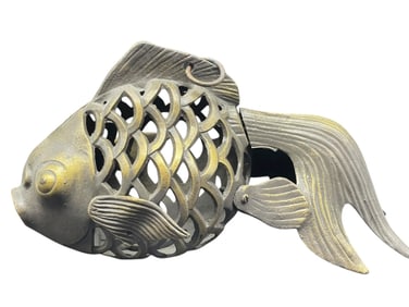 ANTIQUE STYLE CAST IRON KOI FISH LANTERN 14"