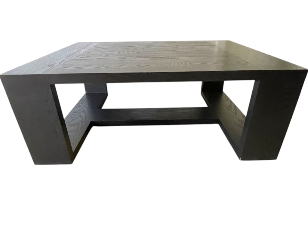 MODERN BLACK WOOD GEOMETRIC COFFEE TABLE 52" (1 of 8)
