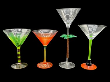 4 TROPICAL ART GLASS MARTINI GLASSES