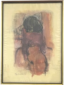 SIGNED ABSTRACT PASTEL ON PAPER 33"