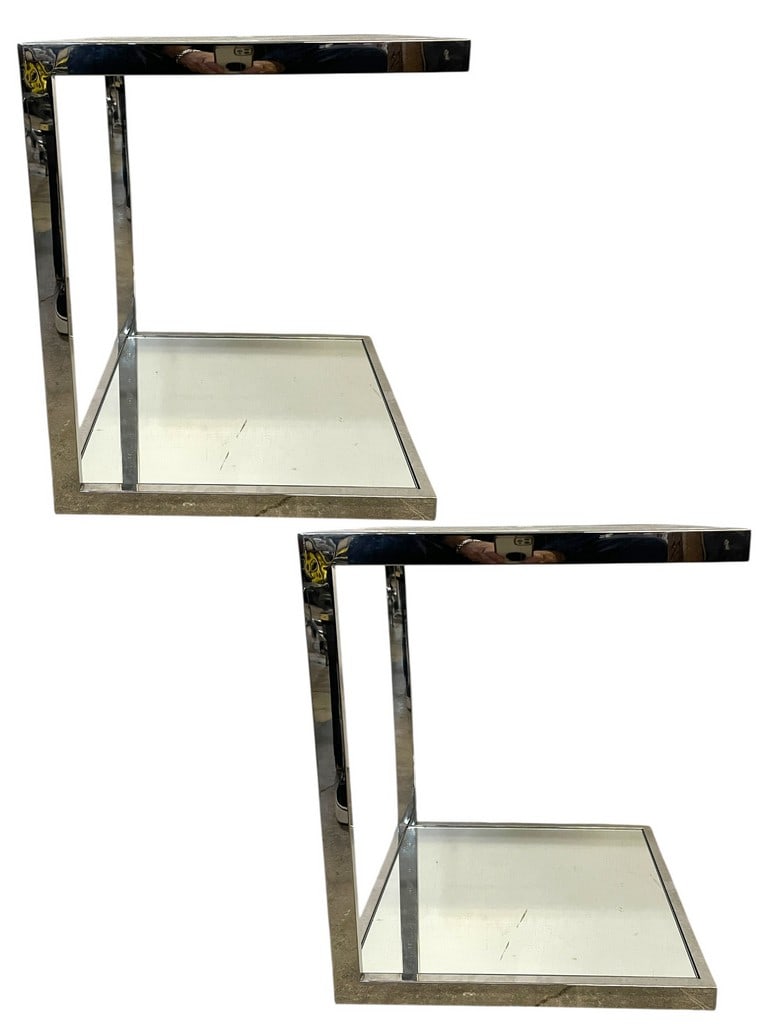 MODERN CHROME AND GLASS C-SHAPED SIDE TABLES - 2