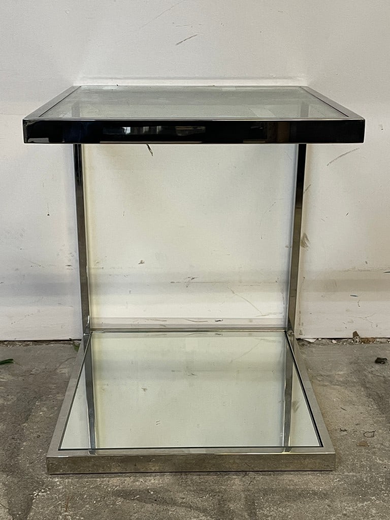 MODERN CHROME AND GLASS C-SHAPED SIDE TABLES - 3