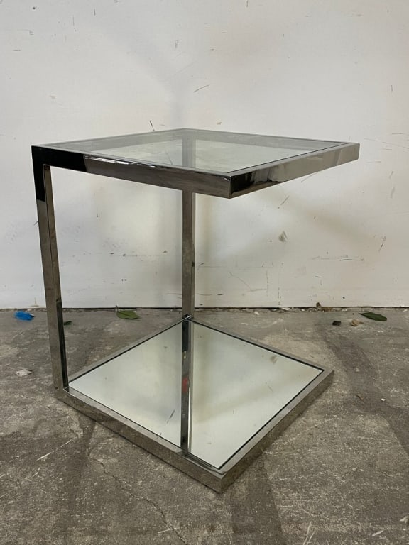 MODERN CHROME AND GLASS C-SHAPED SIDE TABLES - 4