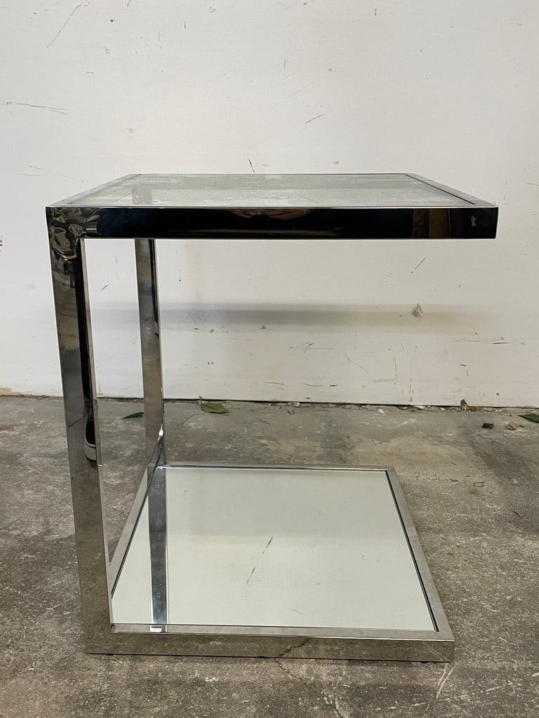 MODERN CHROME AND GLASS C-SHAPED SIDE TABLES - 6