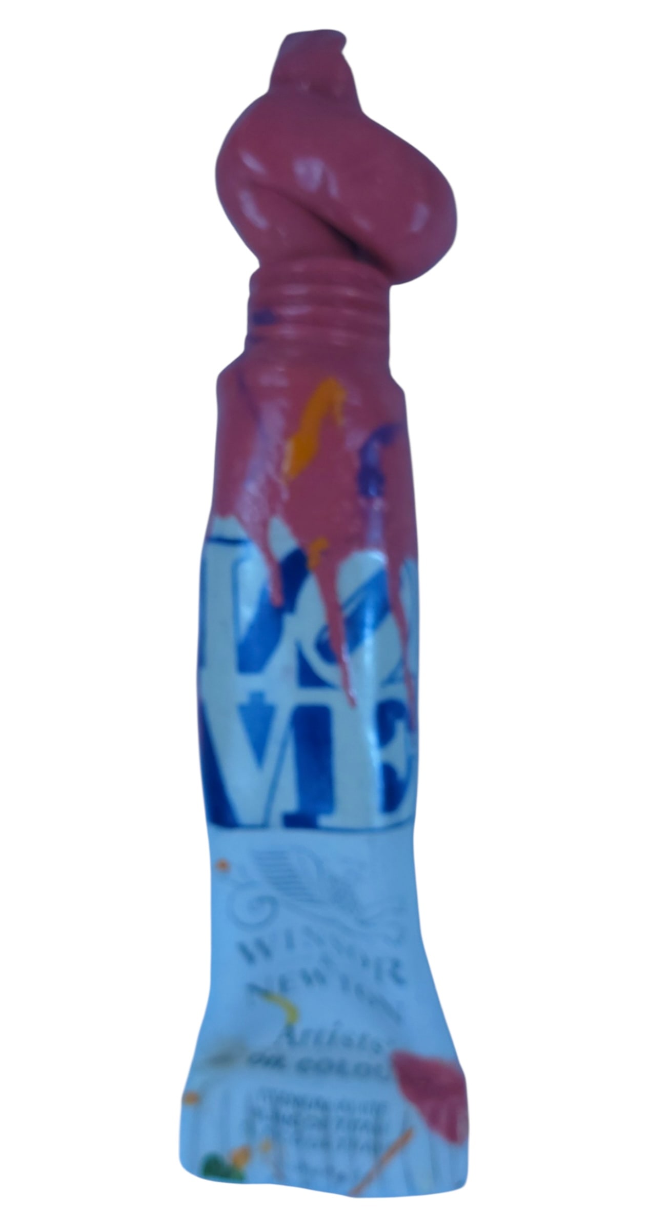 RAY GROSS "LOVE TUBE" WALL PIECE SCULPTURE 15": A STUNNING "LOVE TUBE" WALL PIECE BY ACCLAIMED CERAMIC ARTIST RAY GROSS. THIS HANDCRAFTED SCULPTURE MEASURES 4" W X 15" H AND FEATURES GROSS'S SIGNATURE POP-ART STYLE. CREATED FROM FINE PORCELAIN,