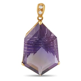 18K YELLOW GOLD  DIAMOND AND AMETHYST NECKLACE