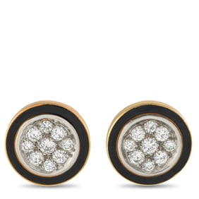 18K YELLOW GOLD 1.0CT DIAMOND AND ENAMEL EARRINGS