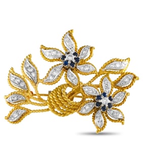 18K GOLD 1.10CT DIAMOND FLORAL BROOCH