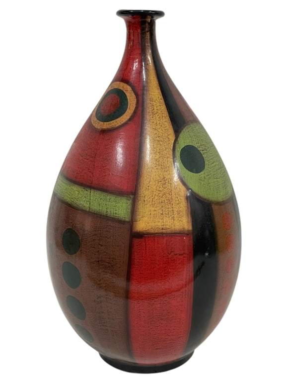 MODERN ART POTTERY BOTTLE VASE W GEOMETRIC DESIGN (1 of 5)