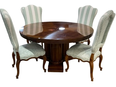 ROUND PEDESTAL DINING TABLE W 6 CHAIRS