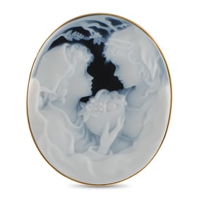 18K GOLD ONYX CAMEO BROOCH