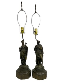 ART NOUVEAU STYLE BRONZE FIGURAL TABLE LAMPS 32"
