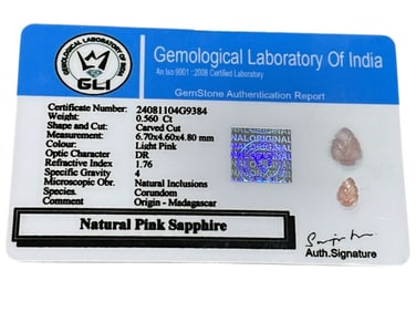 NATURAL PINK SAPPHIRE – CARVED CUT, 0.56 CT