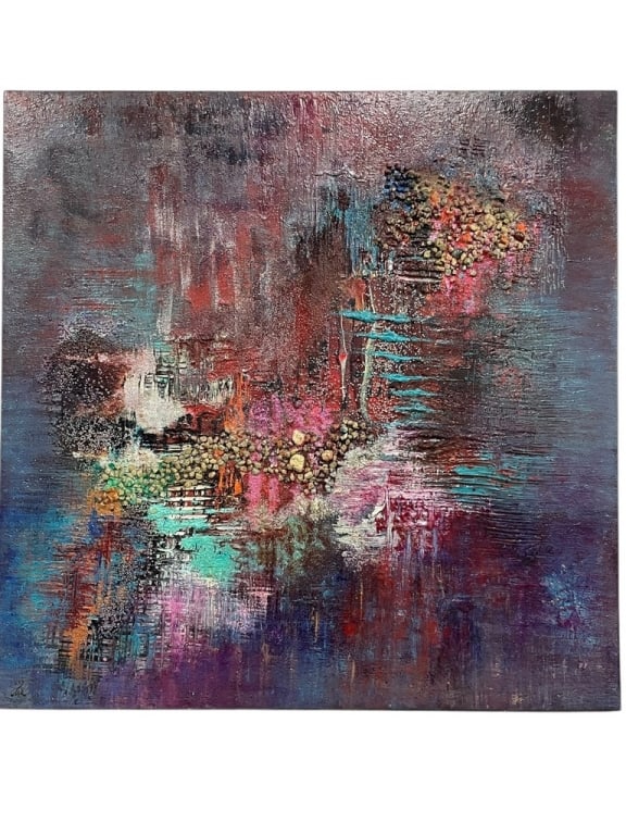 SIGNED MIXED MEDIA ABSTRACT PAINTING 48" (1 of 7)