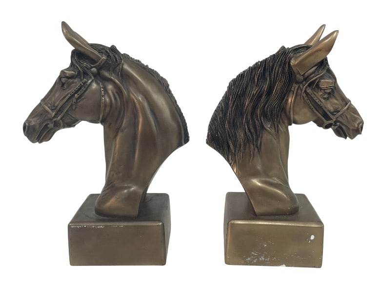 BRONZED FINISH HORSE HEAD BOOKENDS 9" (1 of 6)