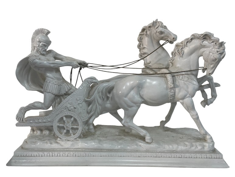A. SANTINI SIGNED ROMAN CHARIOT SCULPTURE 23" (1 of 6)