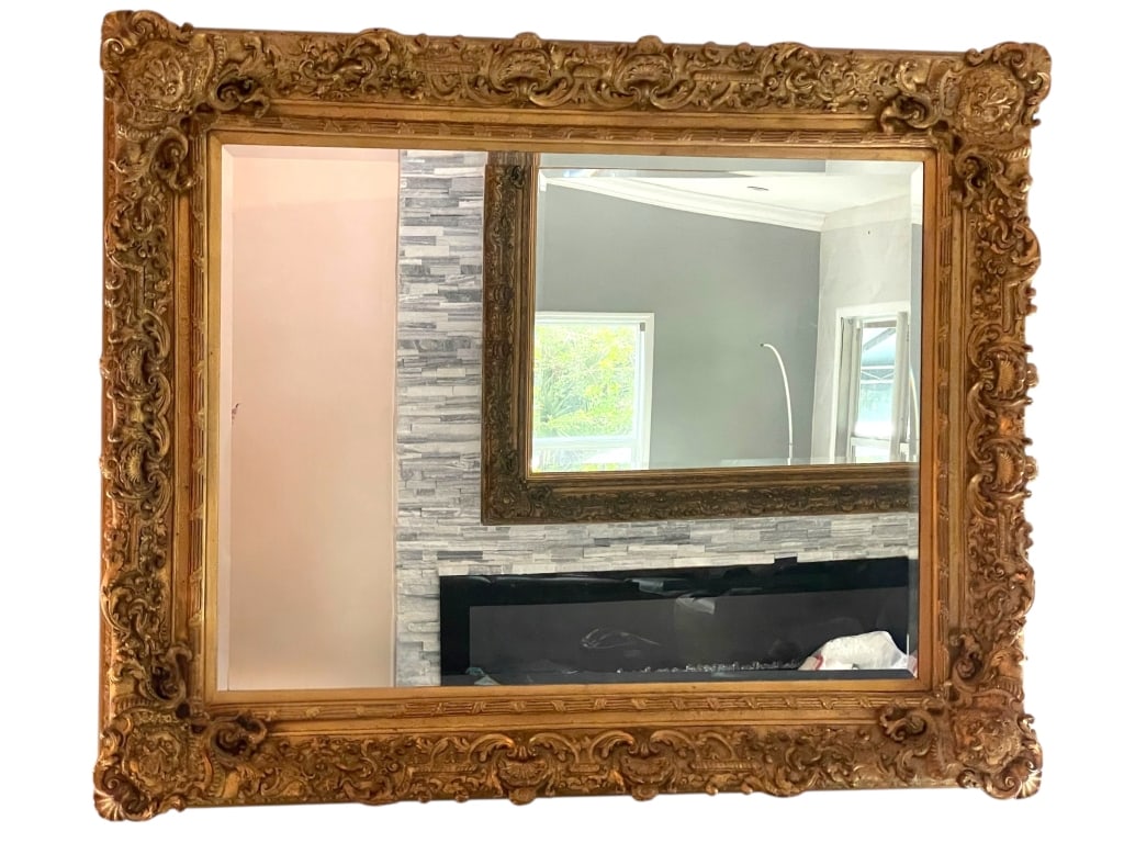 LARGE ORNATE GILTWOOD WALL MIRROR 60" (1 of 4)