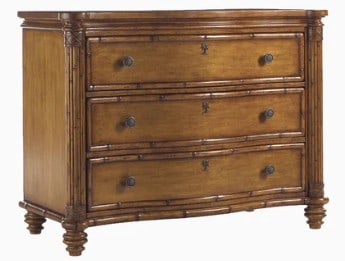 TOMMY BAHAMA BARBADOS CHEST OF DRAWERS: TOMMY BAHAMA HOME FAUX BAMBOO THREE-DRAWER DRESSER / CHEST-This Tommy Bahama Home dresser showcases the brand’s signature island-inspired design, featuring a warm honey-toned wood finish with faux