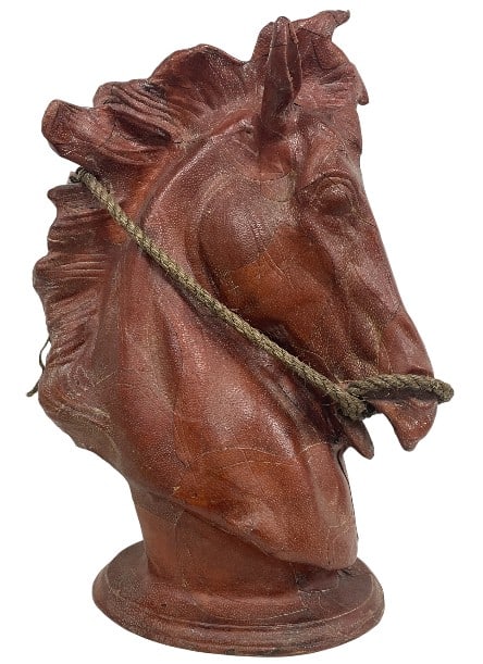 LEATHER-WRAPPED HORSE HEAD SCULPTURE 26" - 3