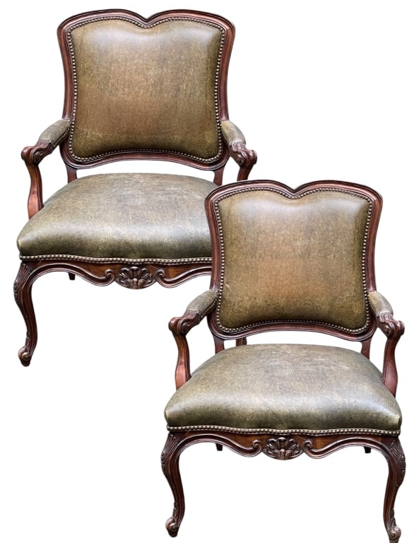 CENTURY FURNITURE ARMCHAIRS WITH NAILHEAD TRIM (1 of 7)