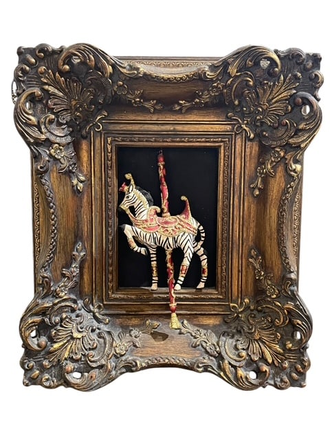 BAROQUE FRAMED SHADOW BOX 3D CAROUSEL ZEBRA ART (1 of 9)