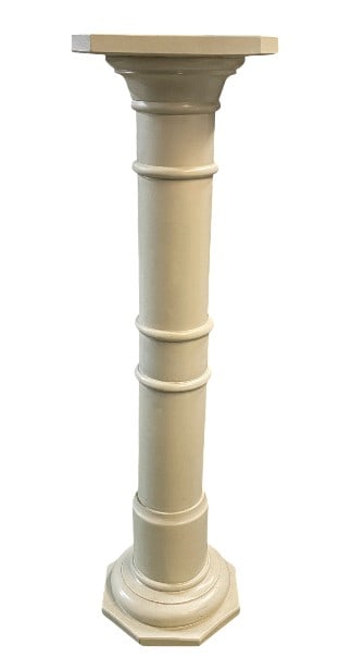 CLASSICAL STYLE WOOD PEDESTAL COLUMN 38.5": DECORATIVE CLASSICAL STYLE WOOD PEDESTAL COLUMN-Very good pre owned condition-Approx 38.5"h x 10"w-Elegant classical-style pedestal column finished in a neutral cream tone, featuring a stepped base,