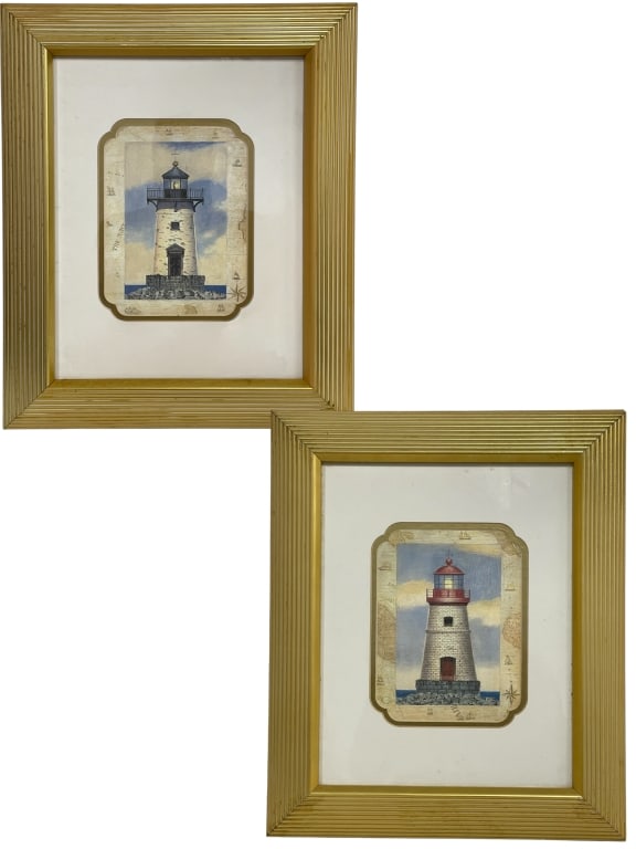 PAIR OF FRAMED LIGHTHOUSE ART PRINTS 18" (1 of 2)