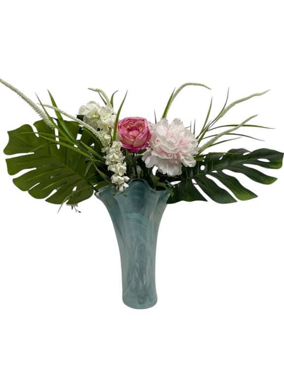 ART GLASS VASE WITH FLORAL ARRANGEMENT 16" (1 of 6)