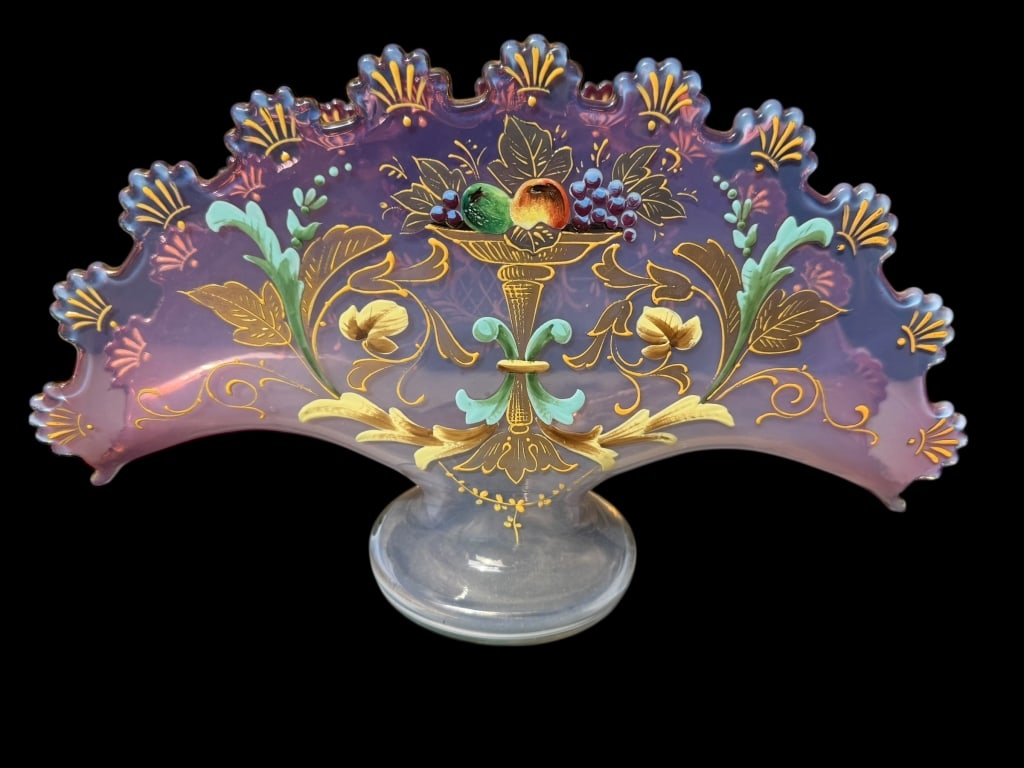 HAND-PAINTED OPALINE GLASS FAN VASE (1 of 4)