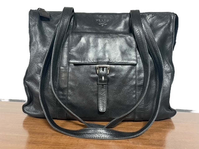 PRADA BUTTERY BLACK LEATHER URANIO PURSE BAG (1 of 15)