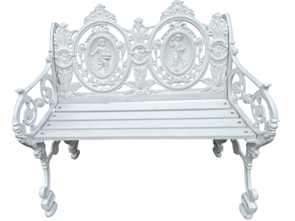 ORNATE WHITE CAST IRON GARDEN BENCH 40" (1 of 4)