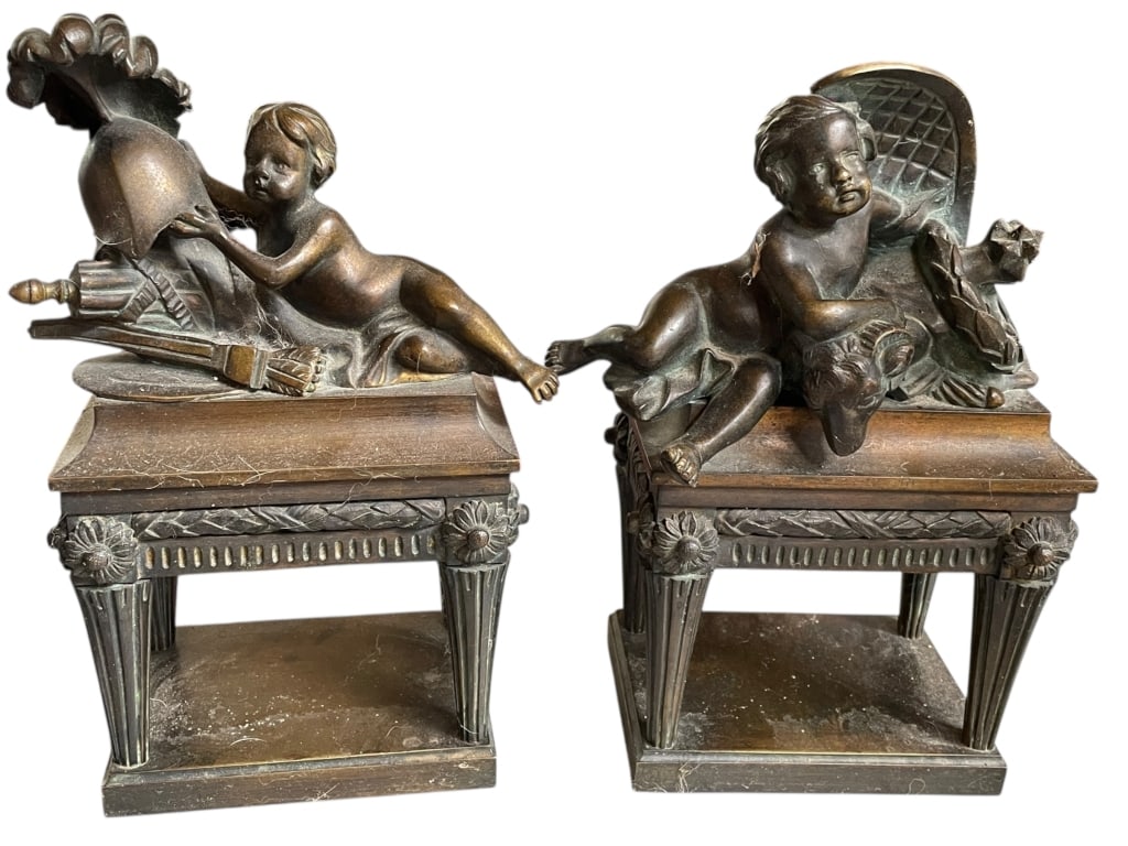 PAIR OF BRONZE PUTTI FIGURAL SCULPTURES 10" (1 of 5)