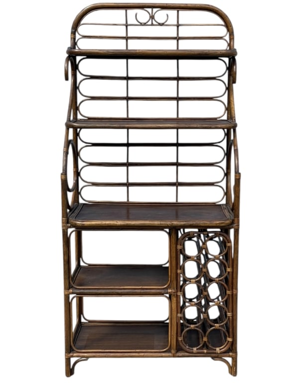 1970 BAMBOO RATTAN BAKER’S RACK W WINE STORAGE 77" (1 of 5)
