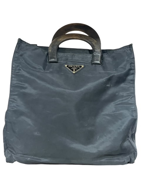 PRADA TESSUTO NYLON SHOPPER BAG PURSE WOOD HANDLES (1 of 12)