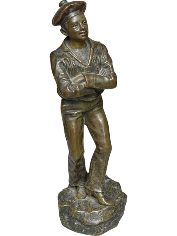 JEAN GARNIER BRONZE SCULPTURE OF YOUNG SAILOR 9" (1 of 4)
