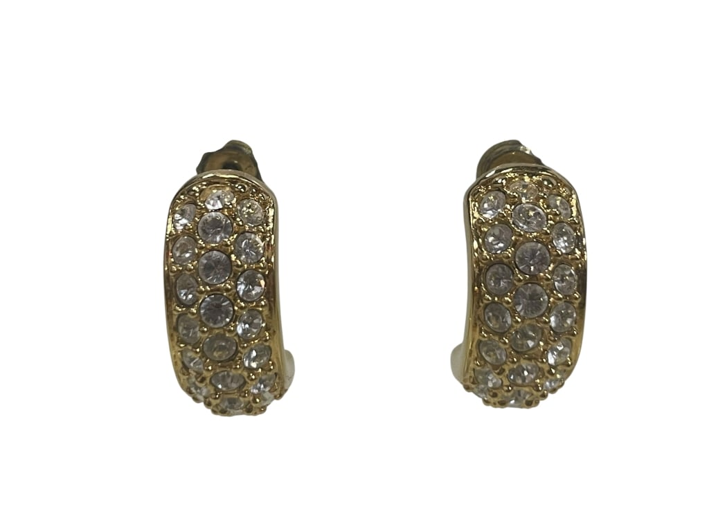 SWAROVSKI CRYSTAL SIGNED GOLD HALF HOOP EARRINGS (1 of 8)