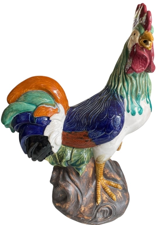 ITALIAN MAJOLICA STYLE ROOSTER SCULPTURE 21" (1 of 3)