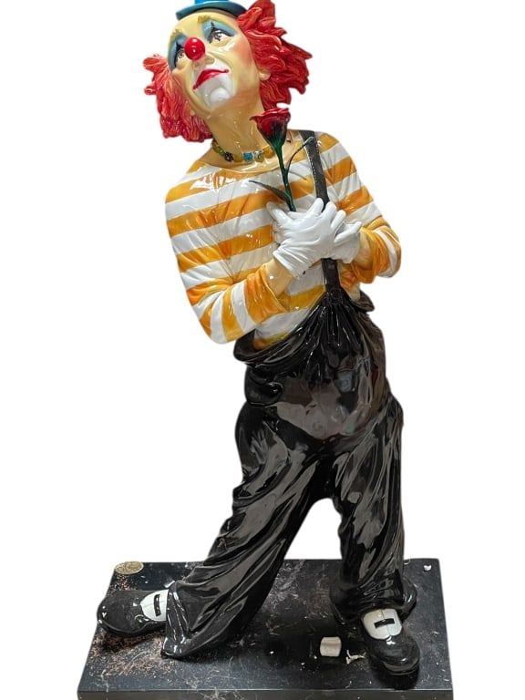 STANDING CLOWN FIGURAL BRONZE STATUE W FLOWERS 42" (1 of 5)