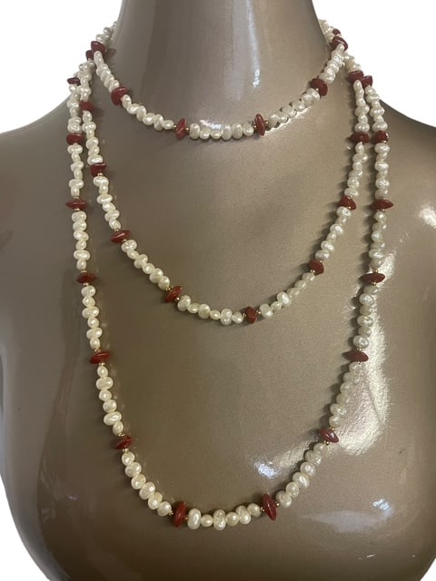 64" CONTINUOUS FRESHWATER PEARLS RED BEADS STRAND (1 of 9)