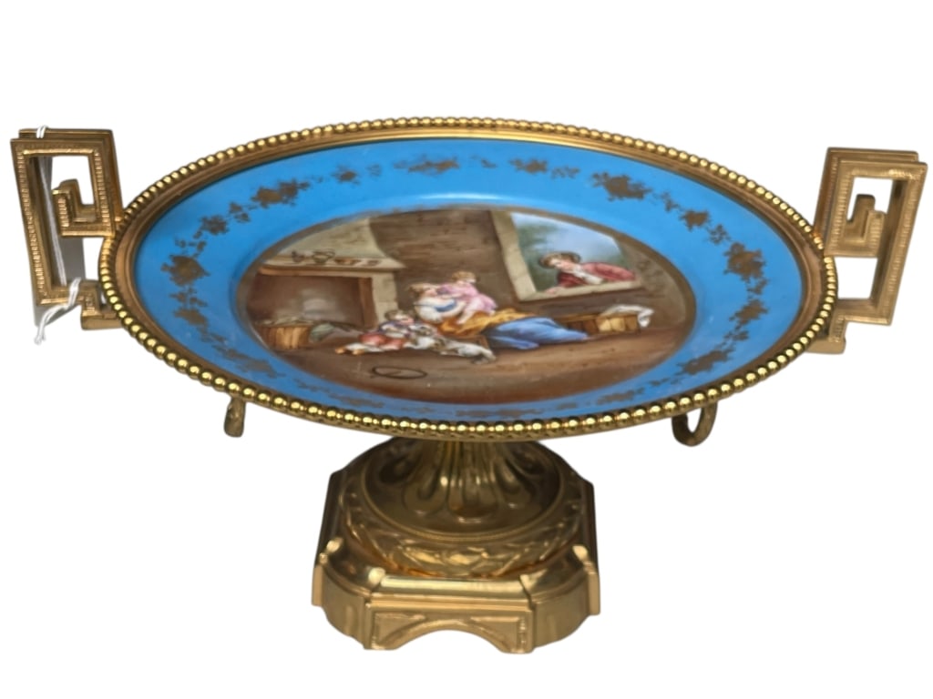 SEVRES STYLE PORCELAIN AND GILT BRASS TAZZA (1 of 5)