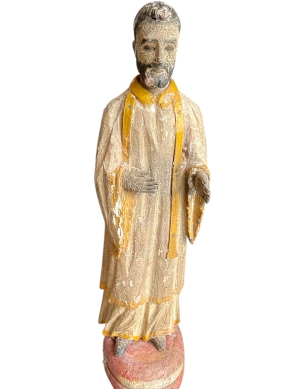ANTIQUE POLYCHROME CARVED WOOD RELIGION FIGURE 17" (1 of 3)