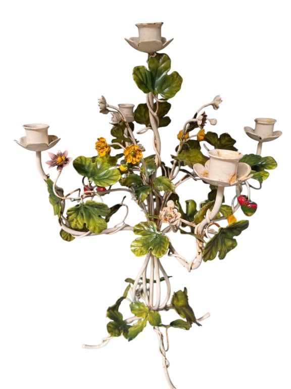 FLORAL TOLE STYLE FIVE-LIGHT CANDELABRA (1 of 4)