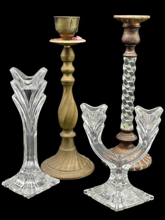 GROUP OF POLTAR CRYSTAL & BRASS CANDLESTICKS (1 of 13)