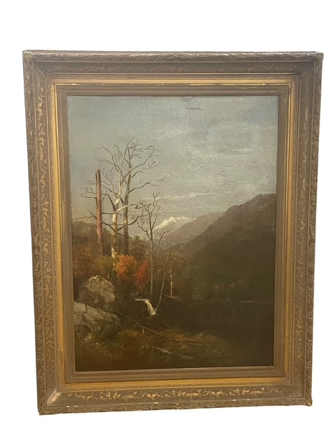 ANTIQUE OIL CANVAS CHARLES D HUNT MOUNTAIN RIVER (1 of 17)