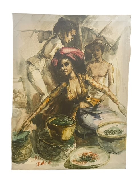 BALI '81 SIGNED "H" OIL ON CANVAS MARKET ST LADIES (1 of 9)