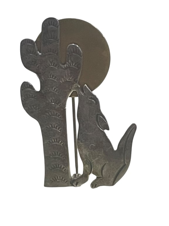 VTG NAVAJO WOLF CACTUS STERLING SS RLH PIN PENDANT (1 of 7)